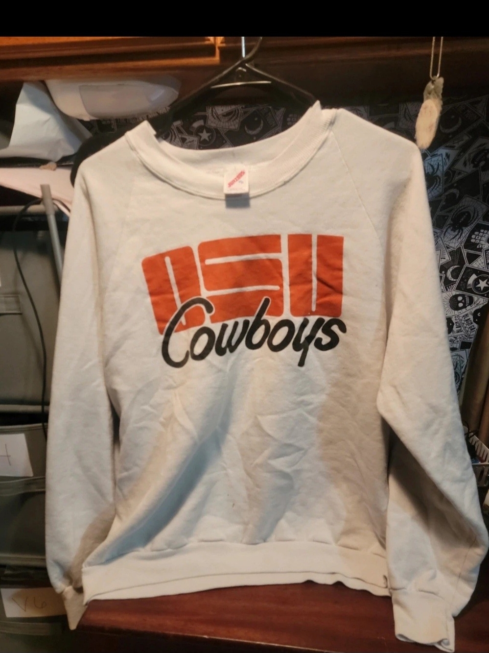 Jerzees White Crewneck Sweatshirt with Orange & Black Cowboys Graphic XL